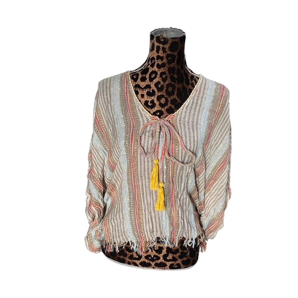 Kalypso 7 Blouse Shimmer Threads Striped Colorful Sz M